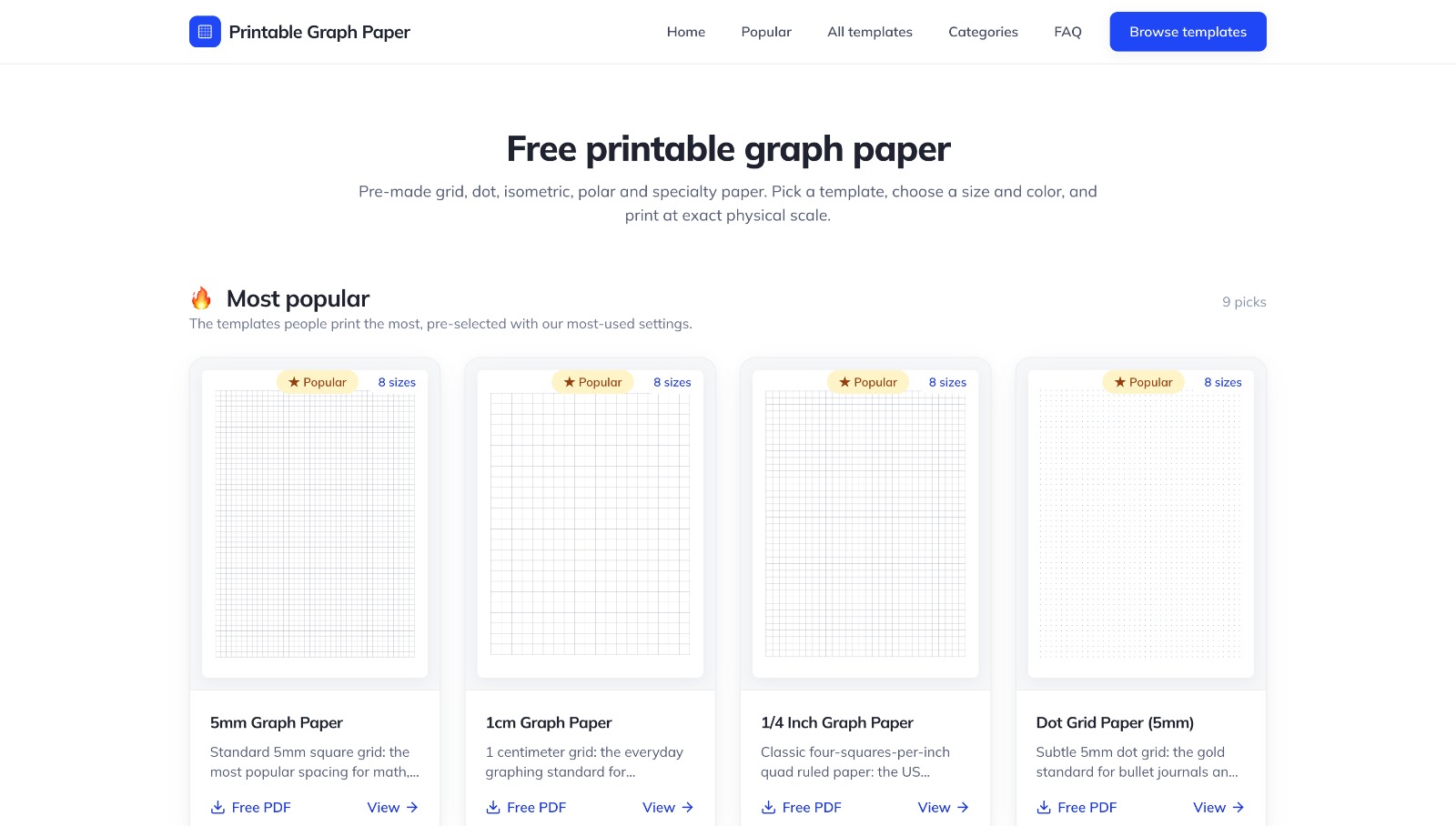 I made a printable graph papaer templates website